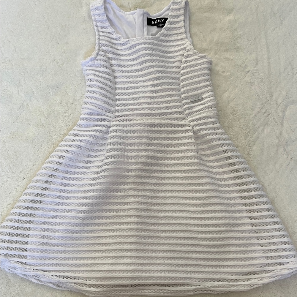 DKNY White Lace Striped Fit-and-Flare Girls' Dress
